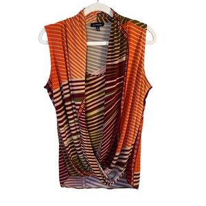 Le Chateau Multicolor Striped Draped Blouse Size S Office Workwear Stretch